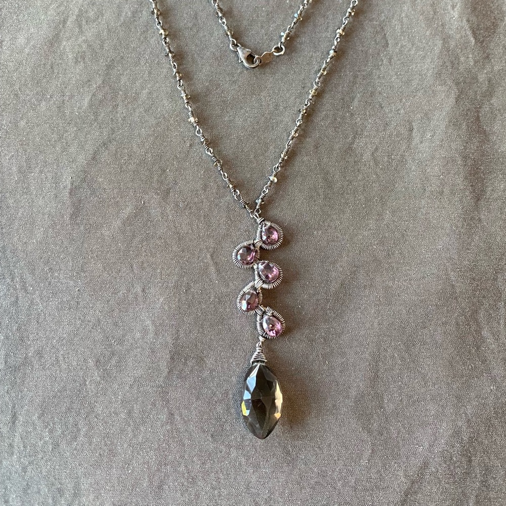 Dana Kellin Tourmaline and Smoky Quartz Sterling Wire Wrapped Necklace